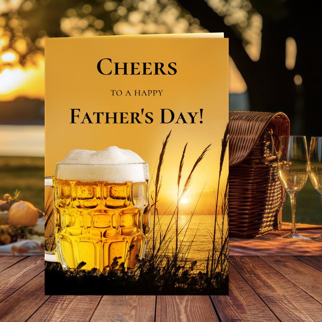 Tarjeta del Día de la cerveza Sunset Best Dad (Father's Day greeting card featuring a beer at sunset with your photo on the inside)