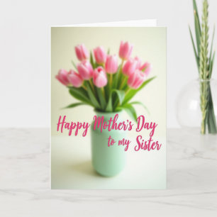 Tarjeta del Día de la Hermana con Flores Rosadas