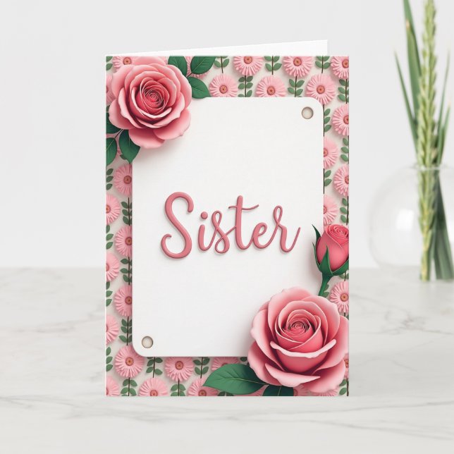Tarjeta del Día de la Hermana Rosa en Flor (Anverso)