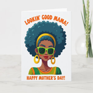 Tarjeta del Día de la Madre Afro Verde Teal