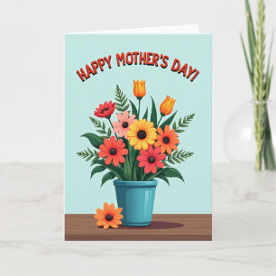 Tarjeta del Día de la Madre Carmesí y Turquesa Fel