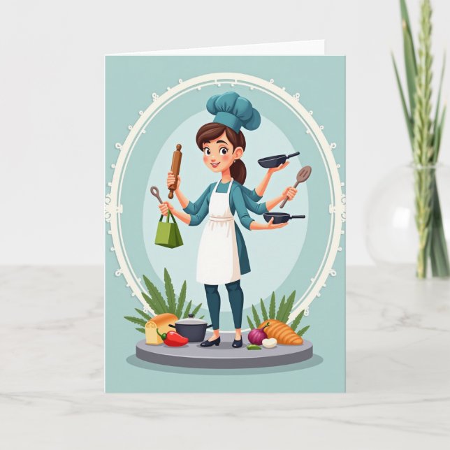 Tarjeta del Día de la Madre Chef de Multi Brazo (Anverso)