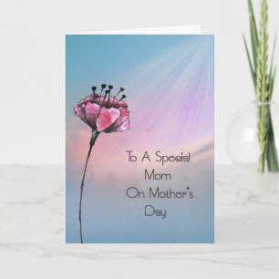 Tarjeta del Día de la Madre Cielo Pastel y Flor de