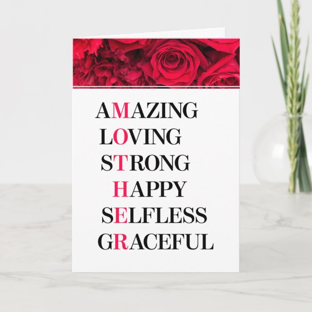 Tarjeta del Día de la Madre con acrónimo rojo Rose (Anverso)