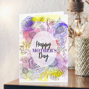 Tarjeta del Día de la Madre con Acuarela Floral y