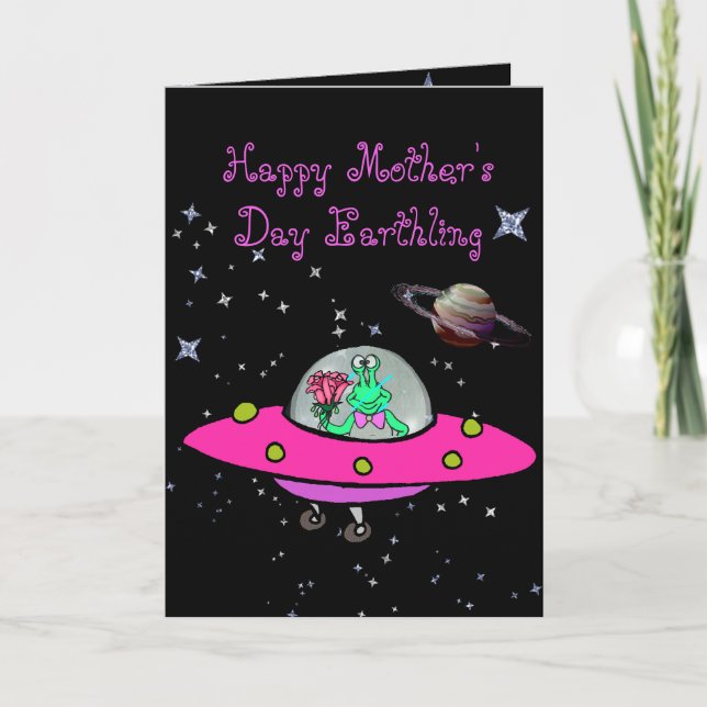 Tarjeta del Día de la Madre con Alien en una nave  (Anverso)