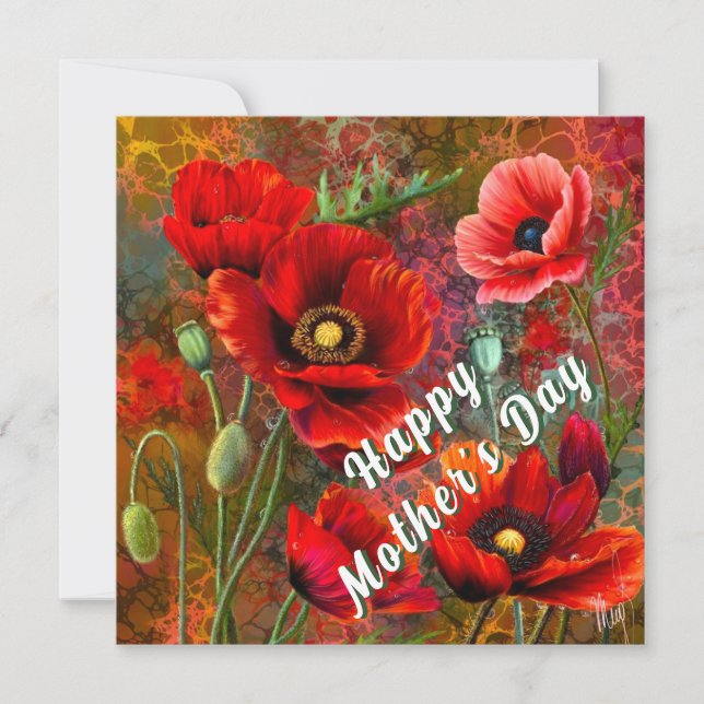 Tarjeta del Día de la Madre con Amapolas Rojas (Anverso)