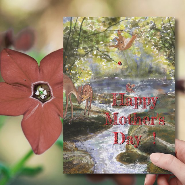 Tarjeta del Día de la Madre con amigos de ciervos  (Mother's Day Card with Deer and Forest Friends)
