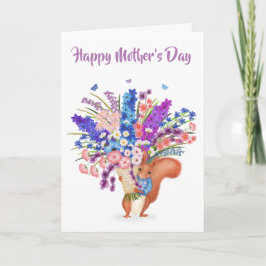Tarjeta del Día de la Madre con ardilla roja linda