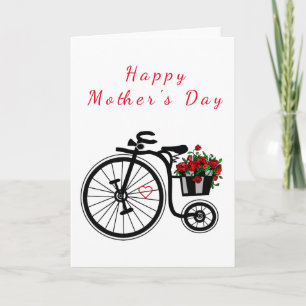 Tarjeta del Día de la Madre con bicicleta y flores