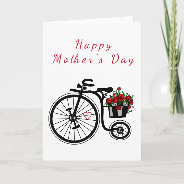 Tarjeta del Día de la Madre con bicicleta y flores (Anverso)
