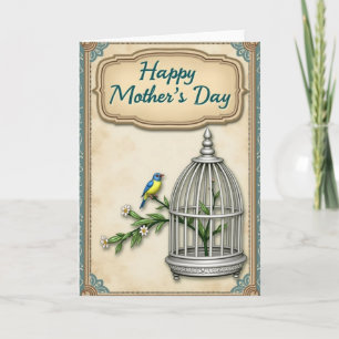 Tarjeta del Día de la Madre con borde azul verdoso