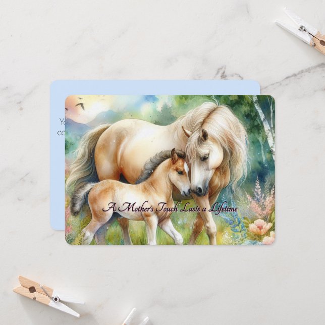 Tarjeta del Día de la Madre con Caballo y Potro (Anverso/Reverso In Situ)