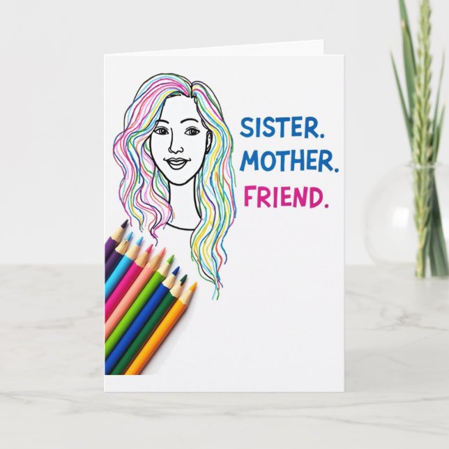 Tarjeta del Día de la Madre con Cabello Arcoíris (Anverso)