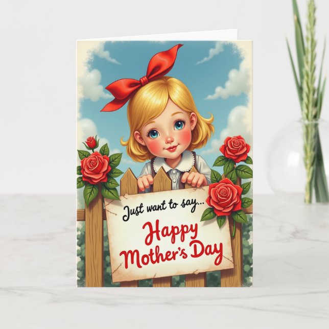 Tarjeta del Día de la Madre con cerca de rosas (Anverso)