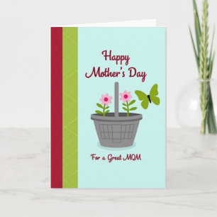 Tarjeta del Día de la Madre con Cesta Gris Floral