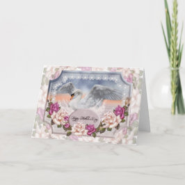 Tarjeta del día de la madre con cisne y Rosas