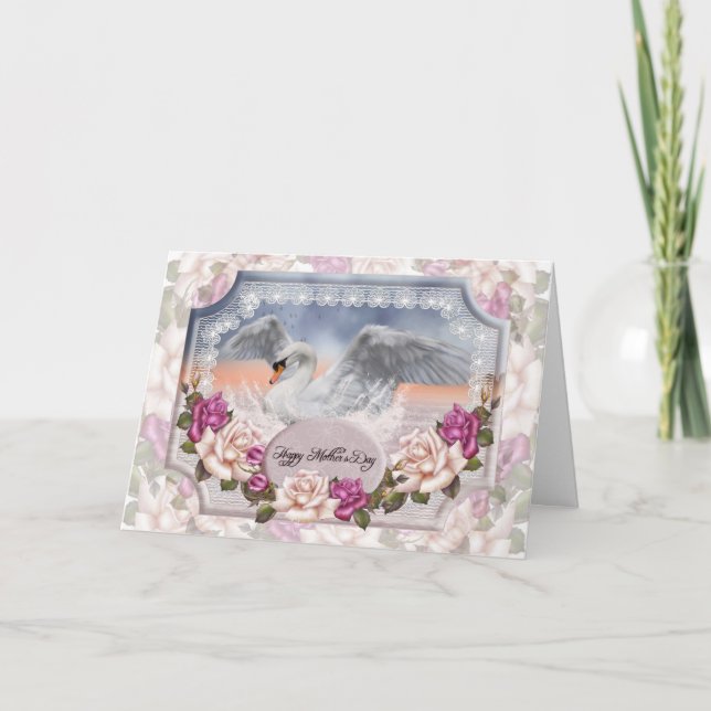 Tarjeta del día de la madre con cisne y Rosas (Anverso)