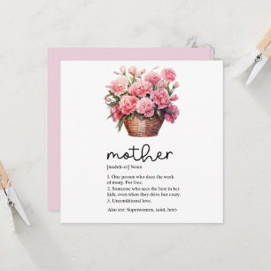 Tarjeta del día de la madre con clavel rosa