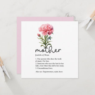 Tarjeta del día de la madre con clavel rosa