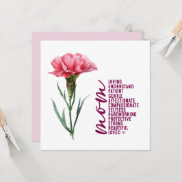 Tarjeta del día de la madre con clavel rosa