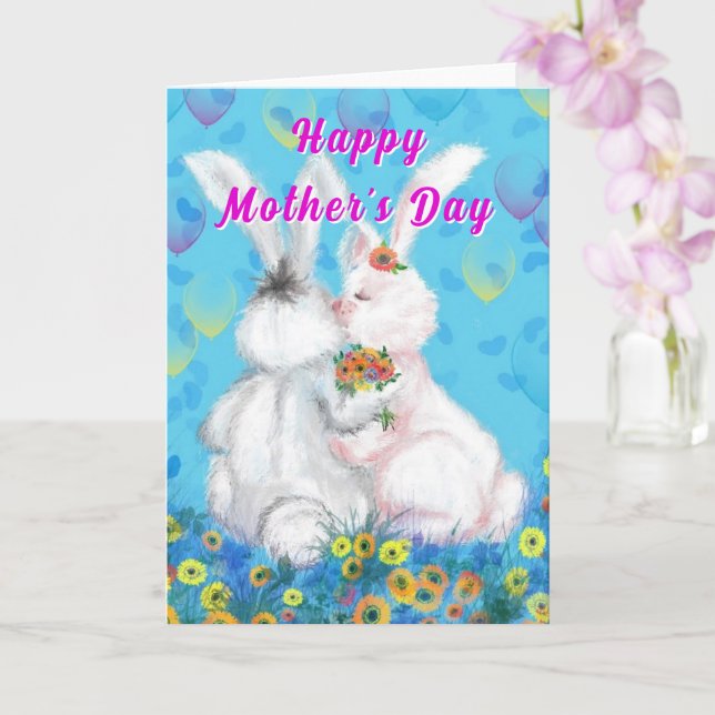 Tarjeta del Día de la Madre con conejitos lindos (Orquídea)
