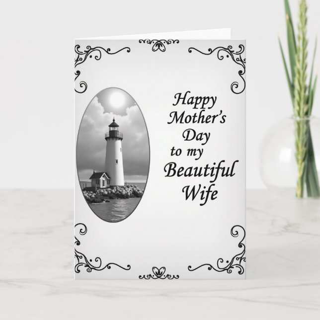 Tarjeta del Día de la Madre con faro escénico (Anverso)