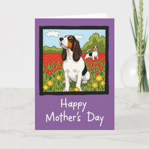 Tarjeta del Día de la Madre con Floral de Sabueso