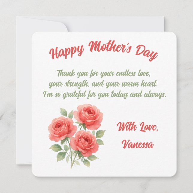 Tarjeta del Día de la Madre con Flores de Acuarela (Anverso)