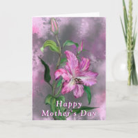 Tarjeta del Día de la Madre con flores de lirio ro