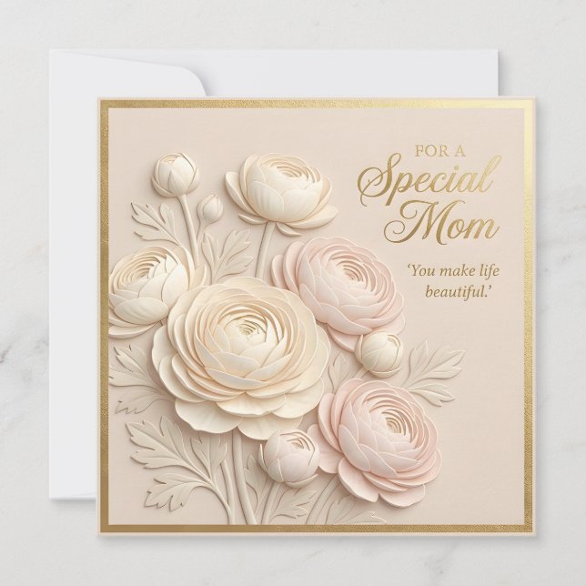 Tarjeta del Día de la Madre con flores en relieve (Anverso)