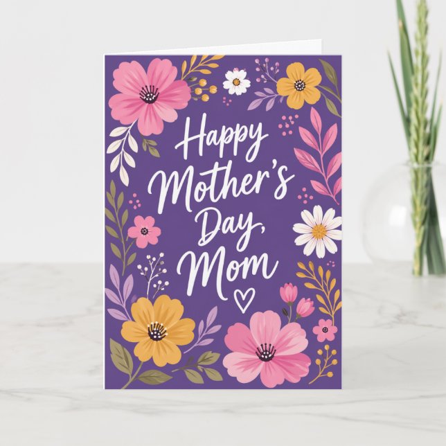 Tarjeta del Día de la Madre con flores moradas par (Anverso)
