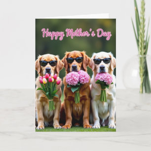 Tarjeta del Día de la Madre con flores para perros