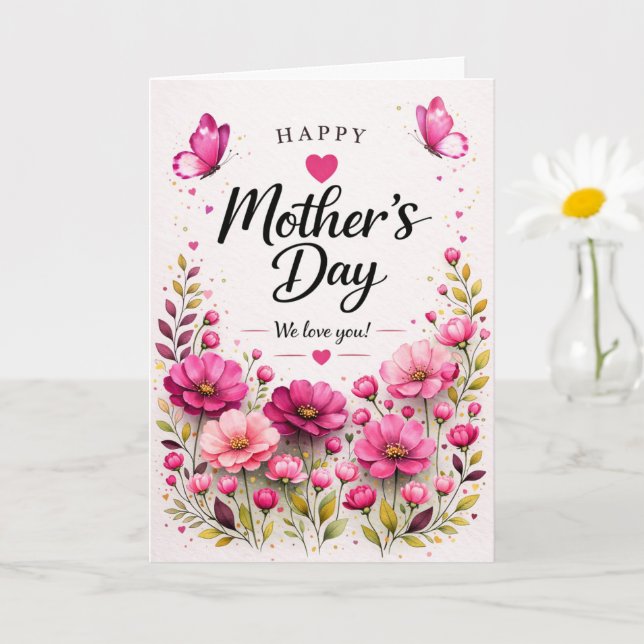 Tarjeta del Día de la Madre con flores rosadas (Planta pequeña)
