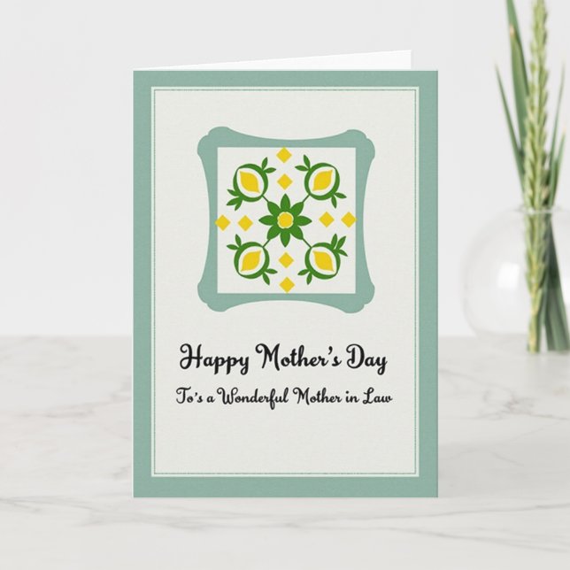 Tarjeta del Día de la Madre con flores verdes (Anverso)