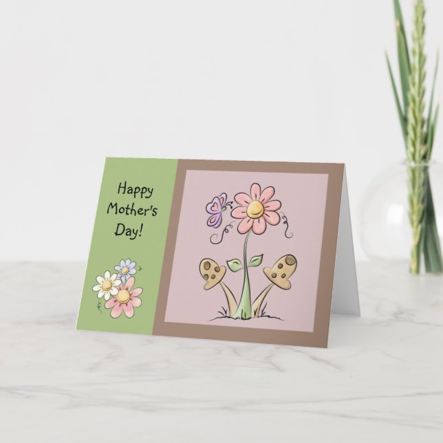 Tarjeta del día de la madre con flores y gente del (Anverso)