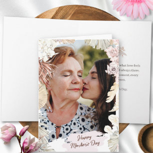 Tarjeta del Día de la Madre con foto floral boho e