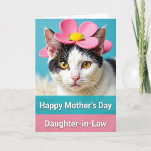 Tarjeta del Día de la Madre con Gato de Flor Rosa