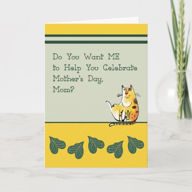 Tarjeta del día de la madre con gato humorístico (Anverso)