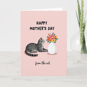 Tarjeta del Día de la Madre con Gato Rayado Floral