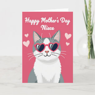 Tarjeta del Día de la Madre con Gato Rosa Rayado