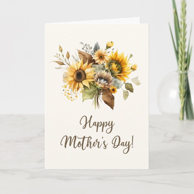 Tarjeta del Día de la Madre con girasoles en acuar (Anverso)