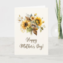 Tarjeta del Día de la Madre con girasoles en acuar