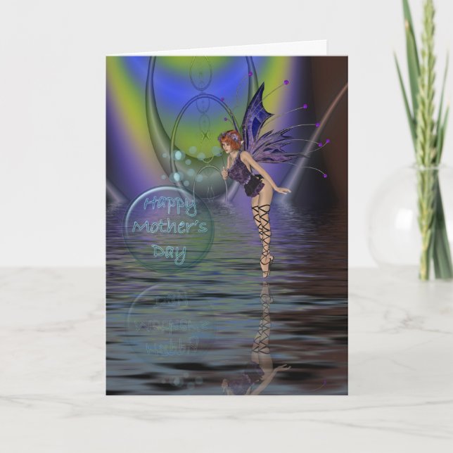 Tarjeta del Día de la Madre con hada y burbujas so (Anverso)