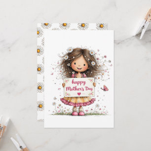 Tarjeta del Día de la Madre con ilustración de niñ