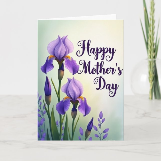 Tarjeta del Día de la Madre con Iris Morado a Raya (Anverso)