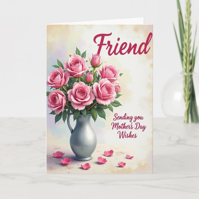 Tarjeta del Día de la Madre con Jarrón de Rosas (Anverso)