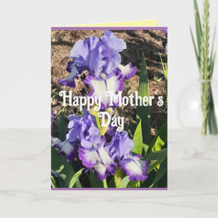Tarjeta del Día de la Madre con lirios morados flo