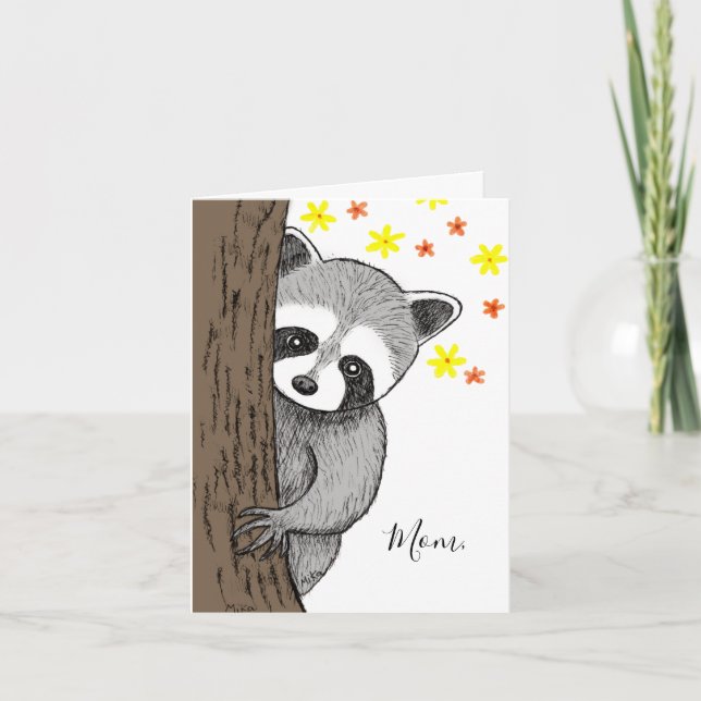 Tarjeta del Día de la Madre con Mapache Lindo Únic (Anverso)