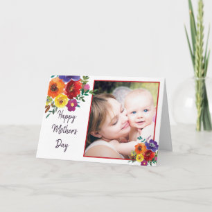 Tarjeta del Día de la Madre con marco de foto flor